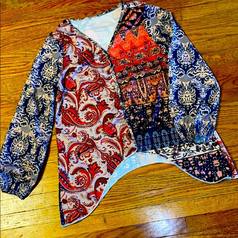 Boho Hippie Floral Button Top Sz. XXL